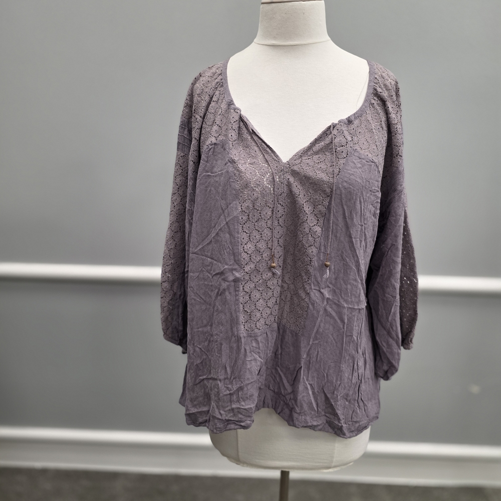Free People Moon River Peasant Tunic Lavender Lace Blouse